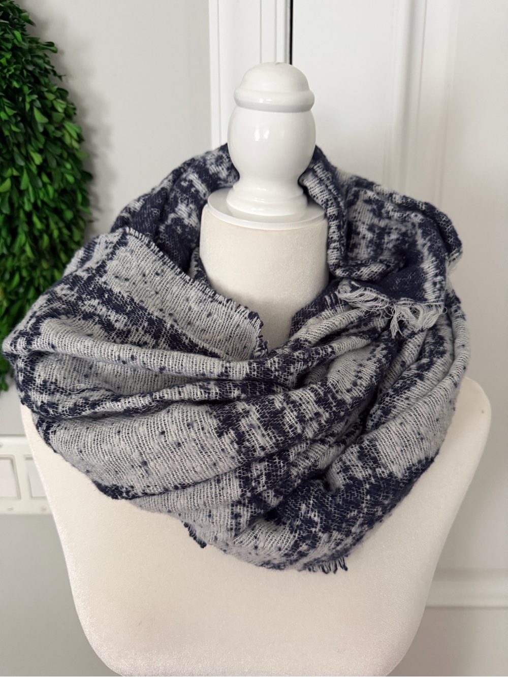 Lulla Collection by Bindya Blue and Beige Reversible Knit Scarf